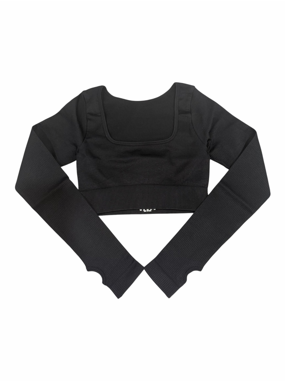 Women's White Long-Sleeve Cropped Ribbed Top